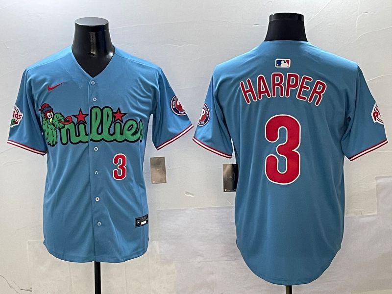 Men Philadelphia Phillies #3 Harper Light Blue three generations Joint Name 2025 Nike MLB Jersey style 5